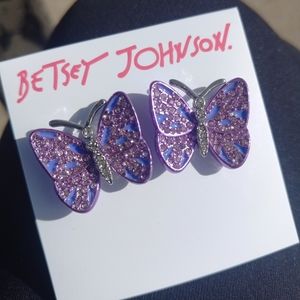 Betsey Johnson Purple Shimmery Butterfly Stud Earrings